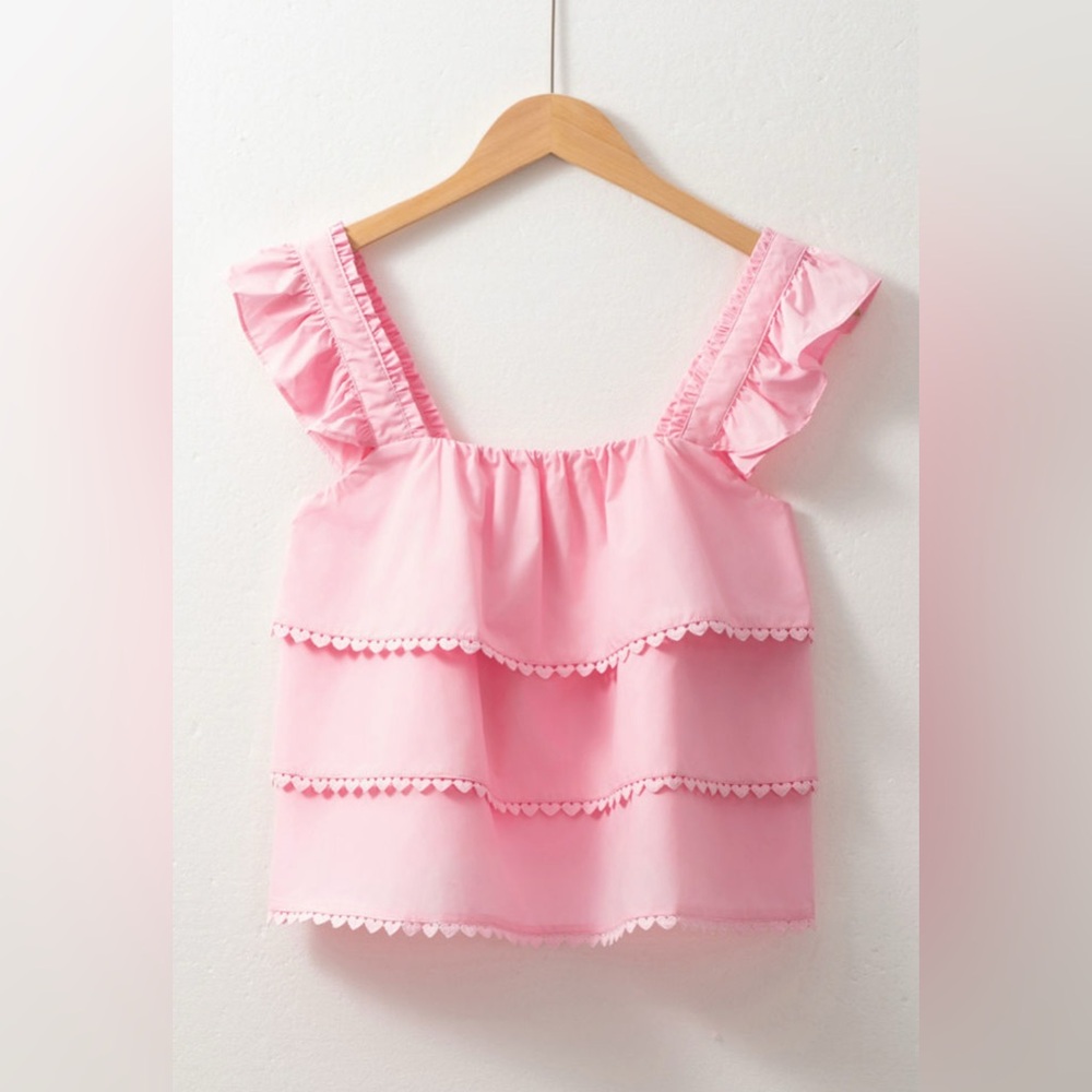 Annabel- Pink Ruffled Heart Sleeveless Top - Picture 3 of 8